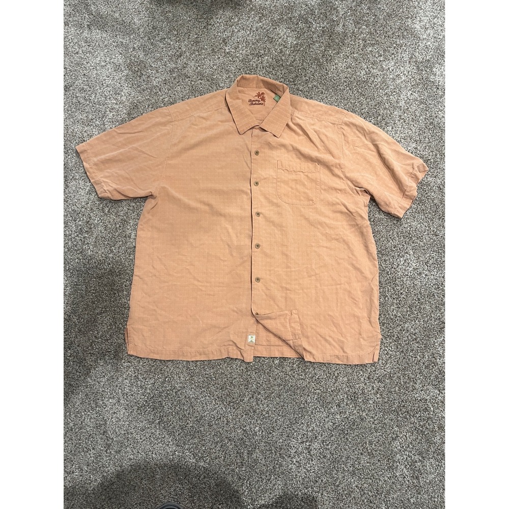 Tommy Bahama Mens‎ XL Silk Short Sleeve Button Down Shirt Textured Salmon Orange